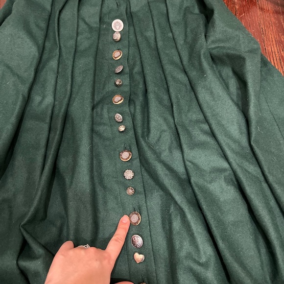 Forest Green Vintage Wool Midi A-Line Skirt with pockets and amazing beading - Picture 10 of 10